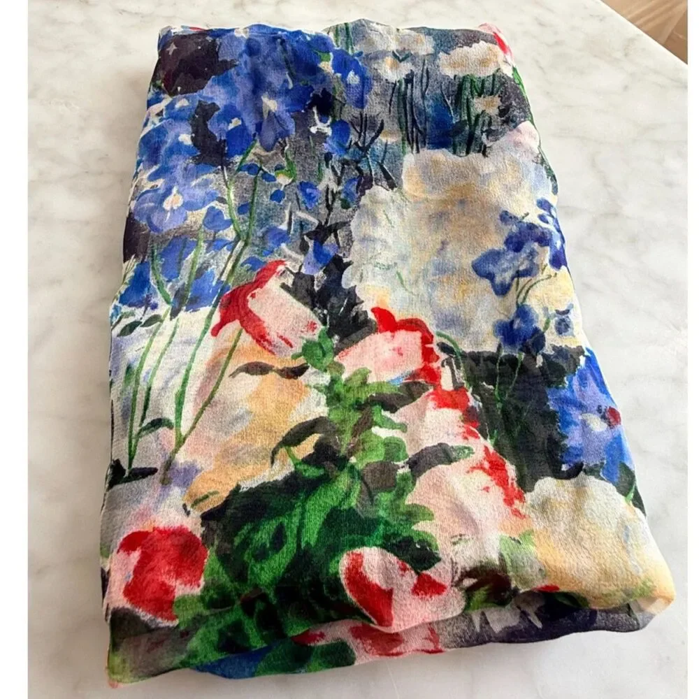 Vintage sheer watercolor floral scarf 15